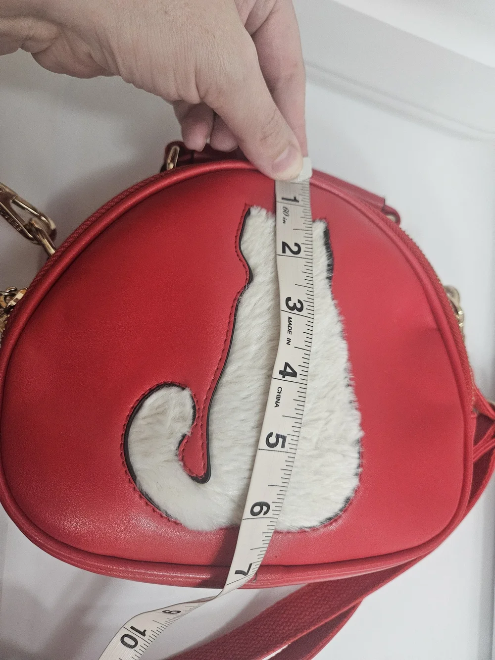 Beibaobao Red Faux Leather Crossbody Bag With Furry Cat Motif